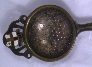 Vintage Or Antique London Enamel Brass Tea Strainer England C13 photo