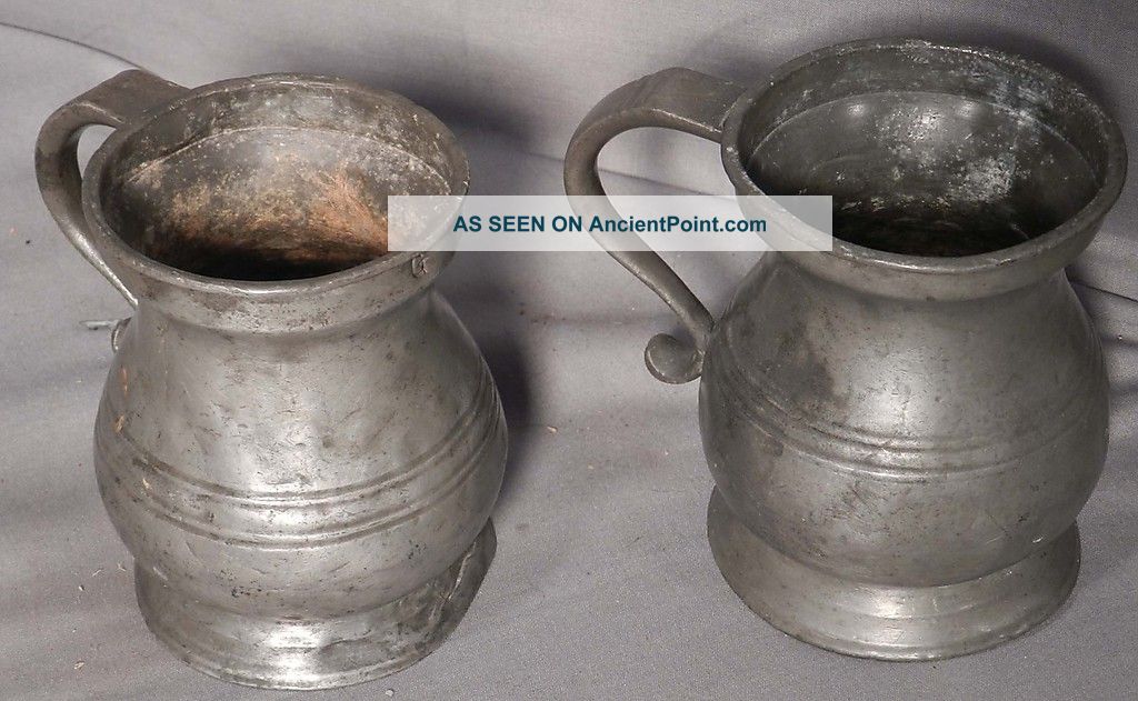 Pair Antique Pewter French Victorian English Pot Belly Tankard Half Pint Measure Metalware photo