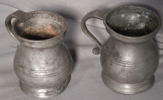Pair Antique Pewter French Victorian English Pot Belly Tankard Half Pint Measure photo