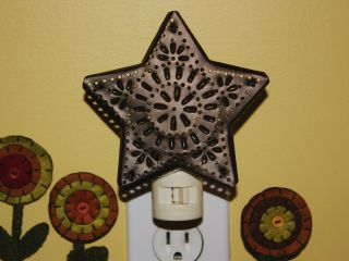 Night Light♥black Bronze♥farmhouse Star♥primitive♥colonial♥starbust Punched Tin photo