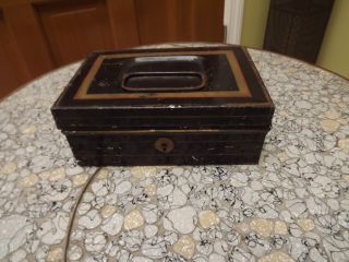 Vtg Black & Gold Metal Money Box W/handle photo