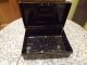 Vtg Black & Gold Metal Money Box W/handle Metalware photo 1