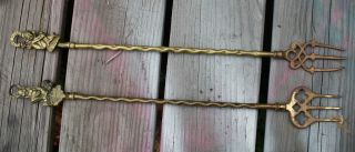 2 Antique English Brass Pixie Toasting Forks photo