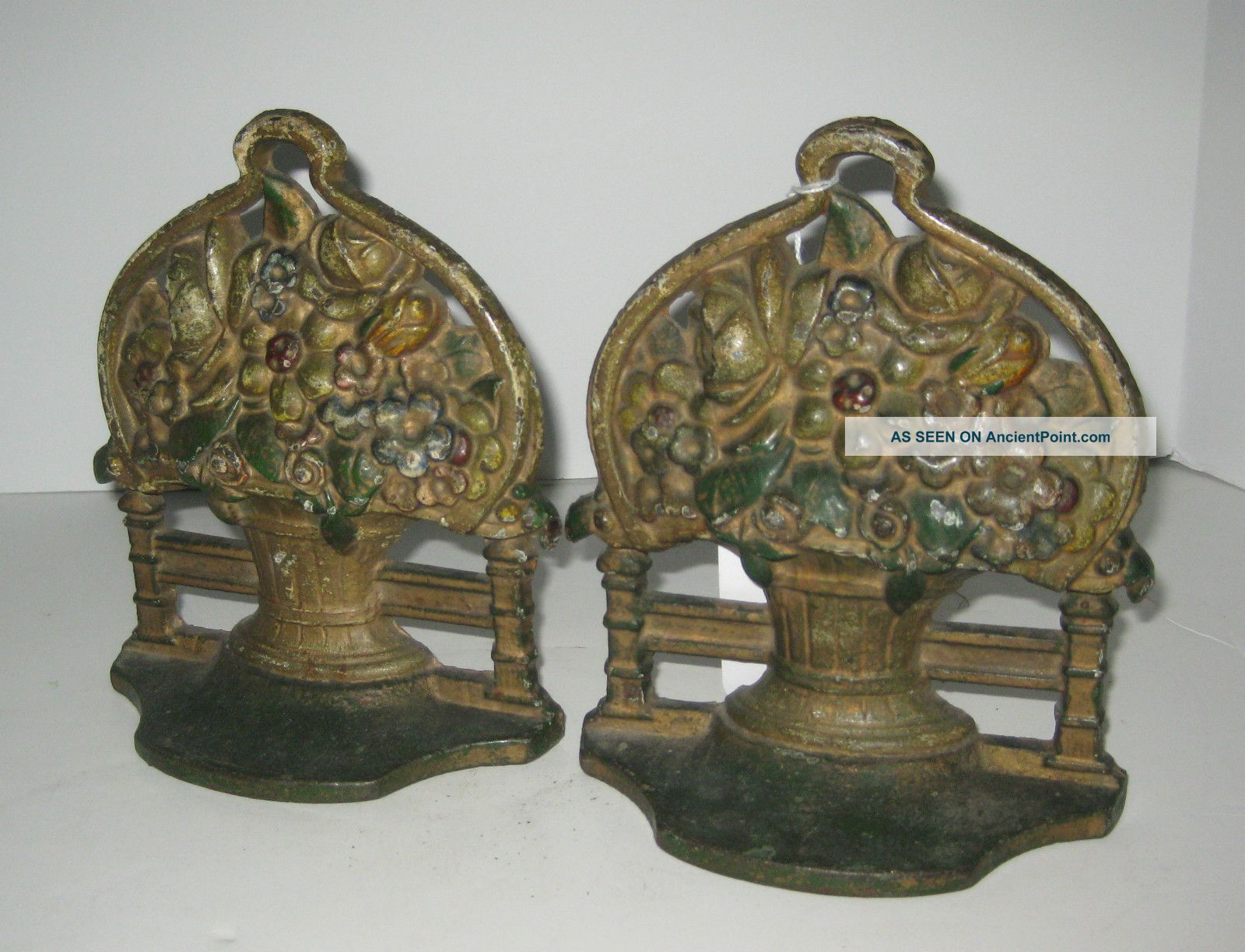 Antique Hubley Cast Iron Flower Basket Urn Bookends C: 1920s Metalware photo
