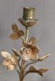 Pair Antique French Gothic Mary Altar Candelabra Gilt Brass Roses Blue Enamel Metalware photo 9