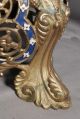 Pair Antique French Gothic Mary Altar Candelabra Gilt Brass Roses Blue Enamel Metalware photo 10