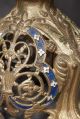 Pair Antique French Gothic Mary Altar Candelabra Gilt Brass Roses Blue Enamel Metalware photo 11