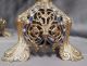 Pair Antique French Gothic Mary Altar Candelabra Gilt Brass Roses Blue Enamel Metalware photo 2