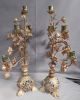 Pair Antique French Gothic Mary Altar Candelabra Gilt Brass Roses Blue Enamel Metalware photo 5