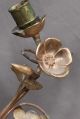 Pair Antique French Gothic Mary Altar Candelabra Gilt Brass Roses Blue Enamel Metalware photo 7
