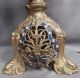 Pair Antique French Gothic Mary Altar Candelabra Gilt Brass Roses Blue Enamel Metalware photo 8