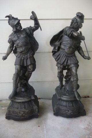 Large Pair Of Antique Victorian Mythological Warriors Spelter Metal Statues photo