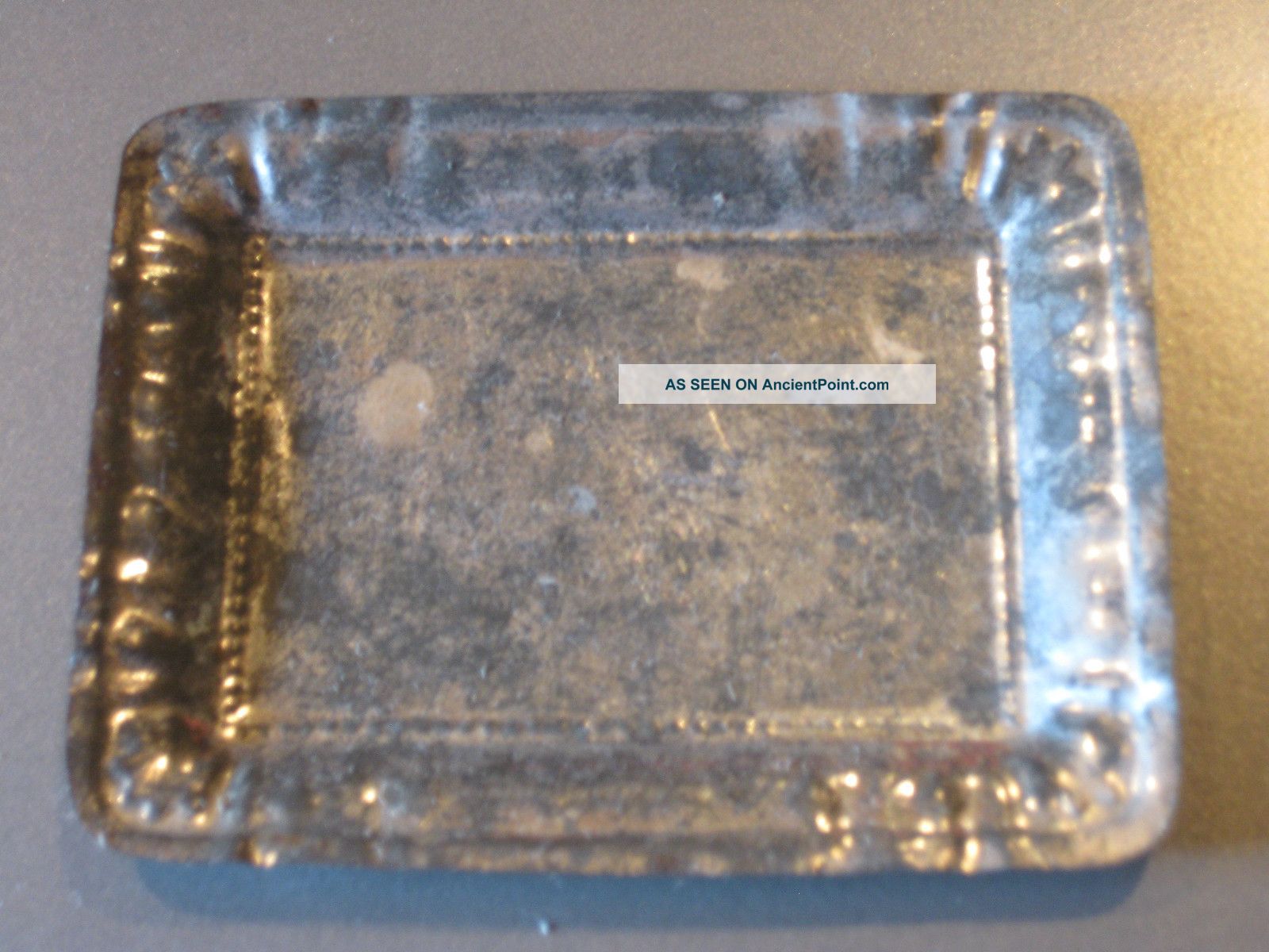 Antique Metal Rectangle Tip Tray Silver Toy Children Small Dish Platter Plate Metalware photo