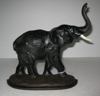 Antique Elephant Cast Iron Doorstop Paint C: 1920s photo