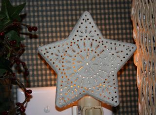 New Night Light♥white♥farmhouse Star♥primitive♥colonial♥starburst Punched Tin photo