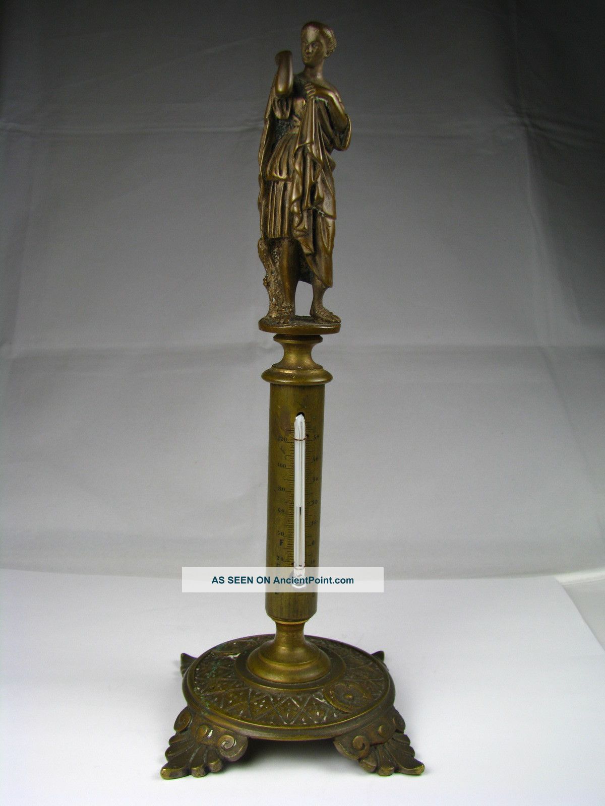 French Bronze Figurine Brass Cabinet Desktop Thermometer France C1870s Excellent Metalware photo