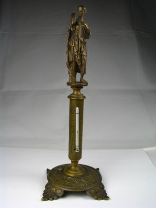 French Bronze Figurine Brass Cabinet Desktop Thermometer France C1870s Excellent photo
