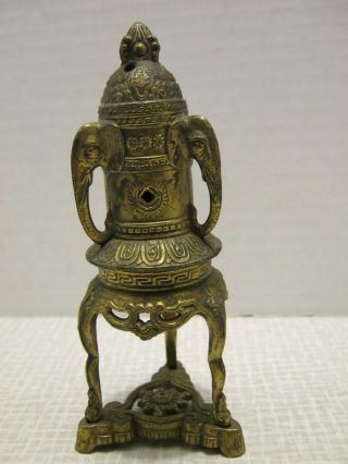 Vintage Brass Vantine Incense Burner Elephant Head Handles 3 Piece Signed photo
