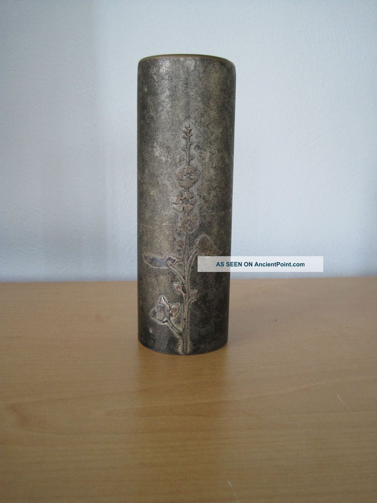 Hollyhock Vase 3668b Sterling On Bronze Heintz 6 Inch Metalware photo