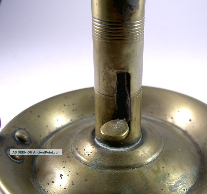 Antique Brass Push Up Candlestick Candle Holder Chamber Small 5 " Round