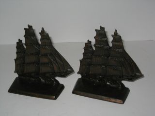 Antique Art Deco Sailing Ship Bookends C: 1920s Cast Iron photo