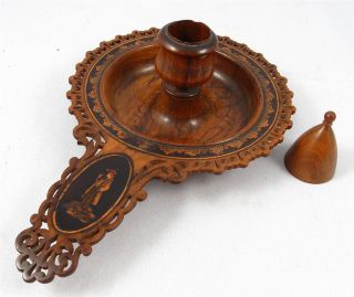 Rare Victorian 19thc Tunbridge Ware Candle Holder Bougeoir Wood Micromosaic photo