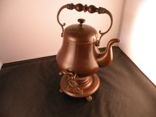 Antique German Copper Ornate Kettle With Burner Base,  Great Patina,  Hand Made photo