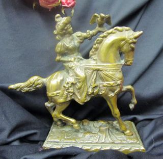 Antique French Bronze Metal Statue Figurine Side - Saddle Noble Lady Horse Falcon photo