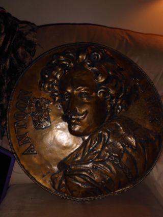 Rare Antique Flemish Artist Anthony Van Dyke Copper Medallian Castle Plaque photo