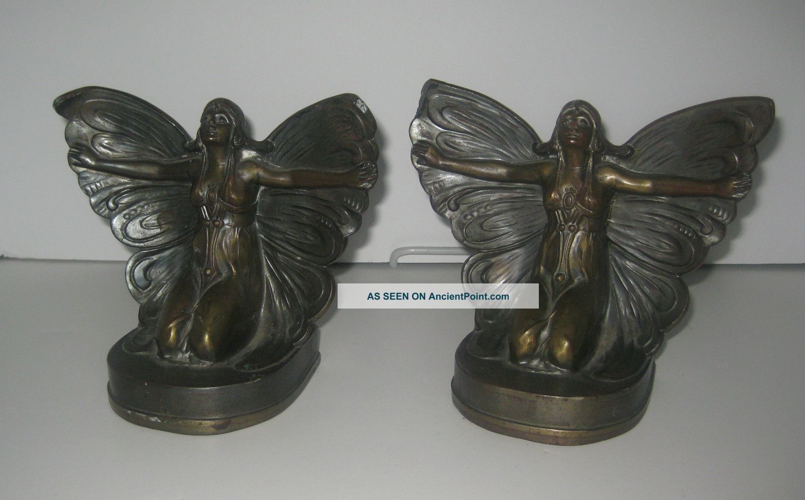 Antique Butterfly Girl Monochrome Metal Bookends Marked 63 Circa:1927 Metalware photo