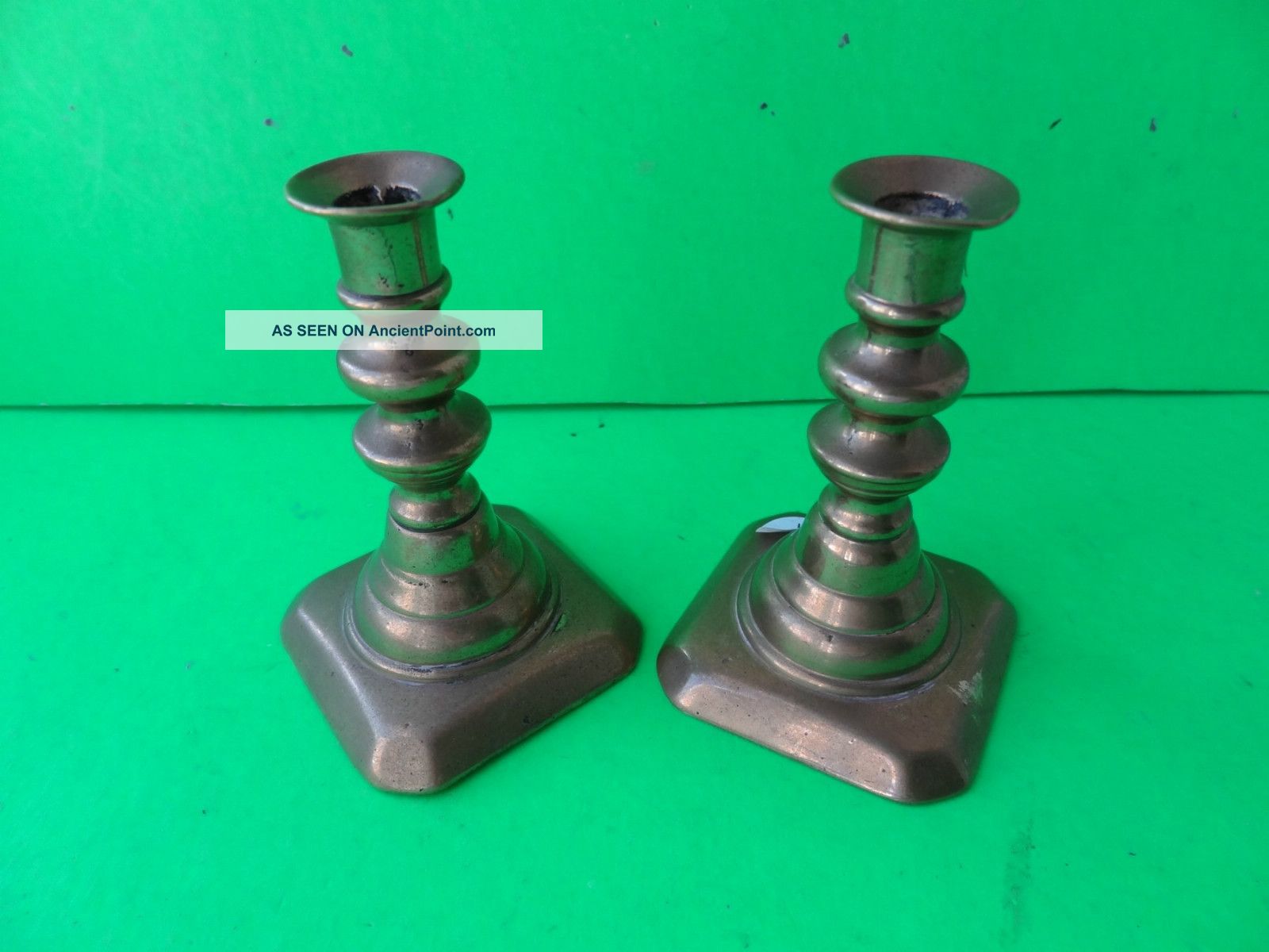 Antique Miniature Pair Of 3 & 1/8ths Inches High Candlesticks.  Brass Metalware photo