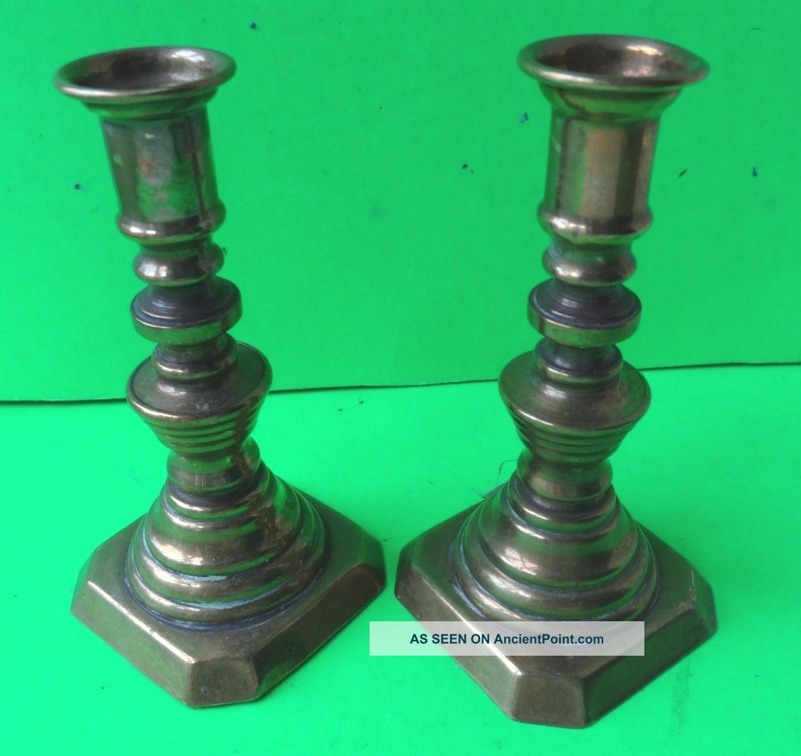 Antique Brass Miniature Pair Of Candlesticks. Metalware photo