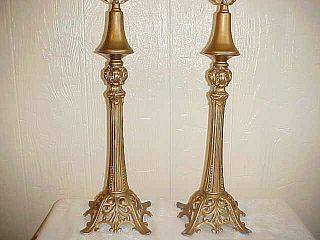 Pair Antique Victorian Era Art Nouveau Spelter Metal French Table Lamps photo