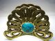 A Solid Brass Napkin Holder W/turquoise Israel Ca1960s Metalware photo 1