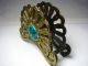 A Solid Brass Napkin Holder W/turquoise Israel Ca1960s Metalware photo 2