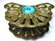 A Solid Brass Napkin Holder W/turquoise Israel Ca1960s Metalware photo 5