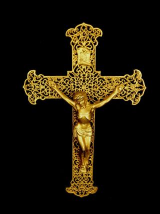 Fabulous Turn - Of - The - Century Gilt Filigree Crucifix photo