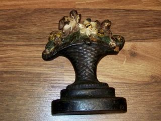 Doorstop Painted Flower Bouquet Wicker Small Basket Antique Cast Iron Old Porter photo