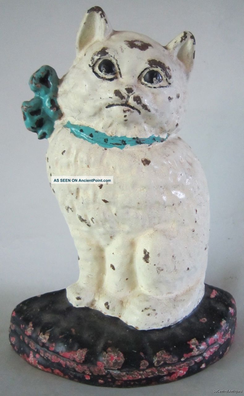 Antique Cast Iron Cat W Bow Door Stop 8 Marked Z R 31 1720