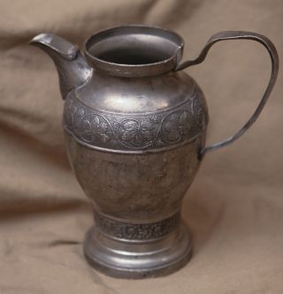 Antique 19th C Pewter Pitcher Grapevine 6 1/2 