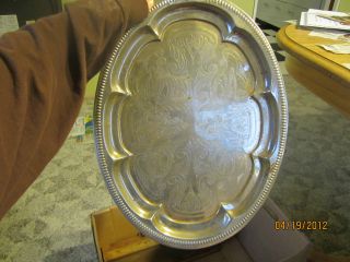 Antique Oval Flat Silver Colored Ornate Serving Tray Dish Platter Plate 14.  5x11 