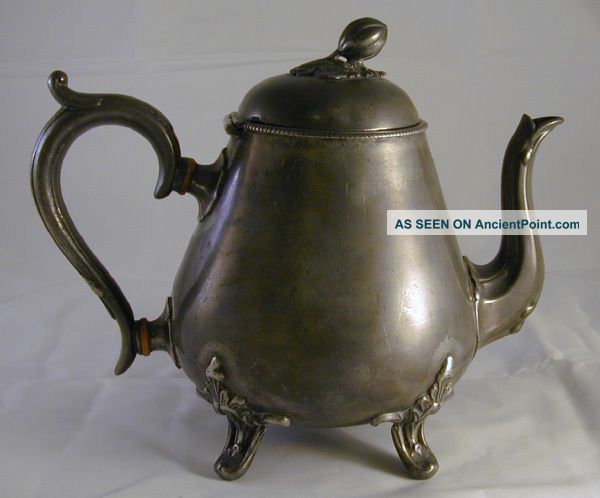 Old Sheffield Britania Pear Shaped Teapot Ornate Feet Metalware photo