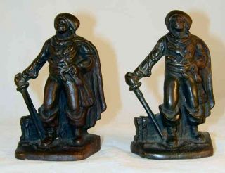 Antique Cast Iron Bookends Warrior Cape Sword Hat photo