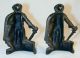 Antique Cast Iron Bookends Warrior Cape Sword Hat Metalware photo 2