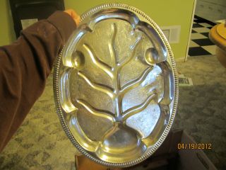 Antique Tree Well Oval Flat Silver Color Ornate Serving Tray Fat Juice Separate photo
