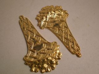 Pair Vintage Metal Decor Bouquet Appliques 33mmx60mm photo