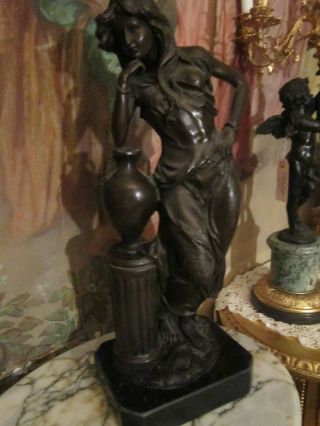 Fine Art Nouveau Patinated Bronze/marble Statue/figurine Signed photo