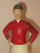 Antique Cast Iron Jockey Polychrome Red White Blue Metal Stand Metalware photo 1
