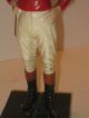 Antique Cast Iron Jockey Polychrome Red White Blue Metal Stand Metalware photo 2