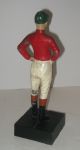 Antique Cast Iron Jockey Polychrome Red White Blue Metal Stand Metalware photo 3